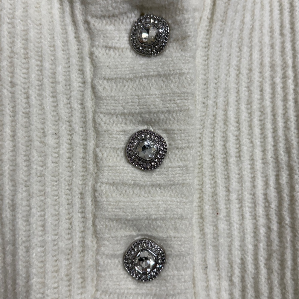 Talbots Jewel Button Henley Pullover Sweater Cream‎ Ribbed Wool Blend petite M - Picture 4 of 8